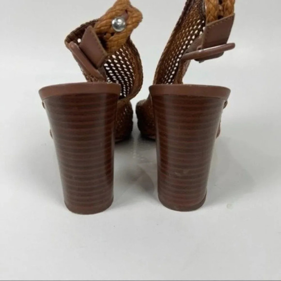 Sam Edelman Brown Woven Evie Block Heel Peep Toe Bootie Sandals Size 10 - Picture 8 of 10